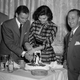 Frank Sinatra and his new bride, movie actress Ava Gardner, join hands as they cut a wedding cake in the Montmarte, a Havana, Cuba, nightclub November 8, 1951. Married November 7, in Philadelphia, they went to Havana on a whirlwind honeymoon.